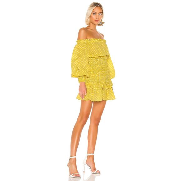 NWT Alexis Marilena Smocked Polka Dot Off-shoulder Mini Dress Sz M Yellow 2C454 - Picture 1 of 10